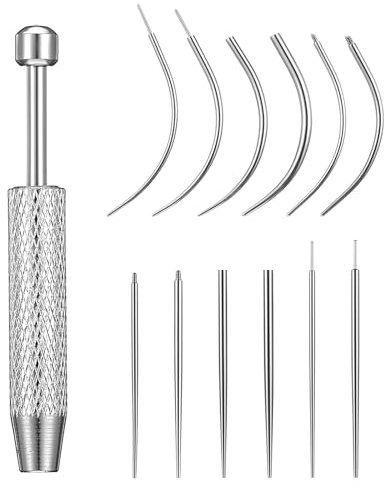 KFHENSOMR 13 st piercingverktyg, piercing, bollgrepp, 16 g, 18 g, 20 g, raka böjda nålar, insättning, avsmalnande verktygssats med gängade och trådlösa örhängesverktyg för näsdubbar, läppringar