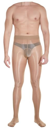 Generisch Pantaloni Trasparenti da Uomo in Nylon Sexy Calze Sexy in Nylon Calzamaglia Lucida in Nylon Calzamaglia Lunga da Notte Luccicante Calzamaglia da Nightclub Calzini Lucidi, caffè, Taglia unica