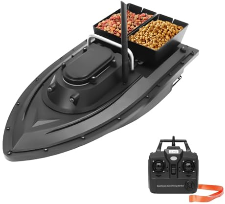HeinaTond Barca per mangimi telecomandabile, 5200 mAh, con 2 scatole indipendenti e luci a LED, portata di 300 m, con doppio motore per pesca, 2 kg, senza fili