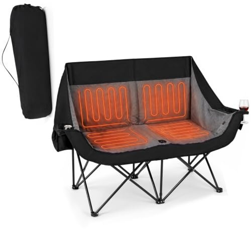 GOPLUS Chaise de Camping Pliante Chauffante 2 Personnes pour Voyage Pêche
