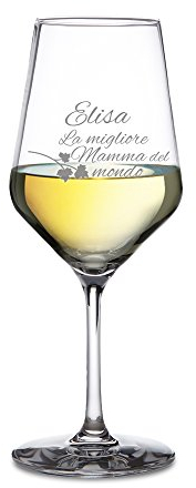 AMAVEL Calice da Vino Bianco, Bicchiere in Vetro con Incisione, Migliore Mamma del Mondo, Personalizzabile con Nome, Idea Regalo Natale o Compleanno Originale, Accessori Degustazione Cucina