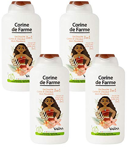Corine de Farme Gel Douche Vaïana 3-en-1 Corps, Cheveux & Bain Moussant - Gel Douche Kids Pratique et Ludique - Formule Sécuritaire Hypoallergénique 100% Clean Beauty pour Peaux Sensibles - 500ml