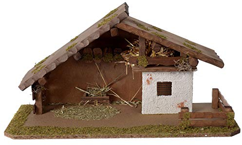 Holyart Stalla Presepe Stile Nordico in Legno 30x55x25cm per Statuette da 10-12 cm