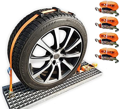 4 Stück Spanngurte zum Auto Transport | Radsicherungsgurt | Zurrgurt | Autotransport | Reifengurt | Radsicherungsgurt | 35mm | NACH DIN EN 12195-2 hergestellt