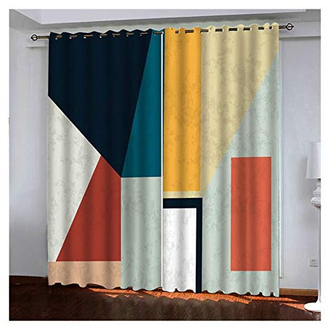Daesar Tenda Oscurante e Fonoassorbente in Poliestere - Geometria Blu 132x115CM - 2 Pannelli Coprenti per Interni