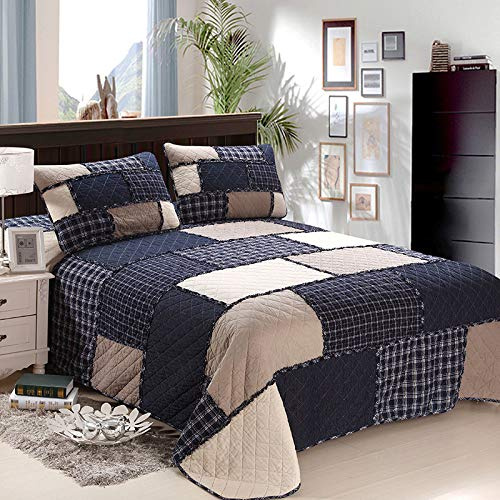 Couvre Lit Matelassé De Luxe Dessus De Lit 2 Personnes Boutis Coton Couverture De Lit Patchwork Avec 2 Taies D'oreiller,E-230X250CM