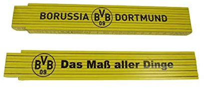 Gelber Zollstock mit bekanntem Fußballverein, ein MUSS für jeden Fan, Aufschrift auf beiden Seiten, 2m, Gliedermaßstab