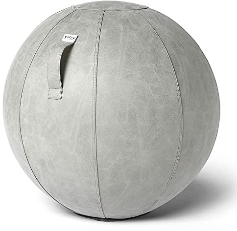 VLUV BOL Vega Sitzball, ergonomisches Sitzmöbel für Büro und Zuhause, Farbe: Cement, Ø 70cm - 75cm, Bezug aus veganem Kunstleder, robust und formstabil, mit Tragegriff