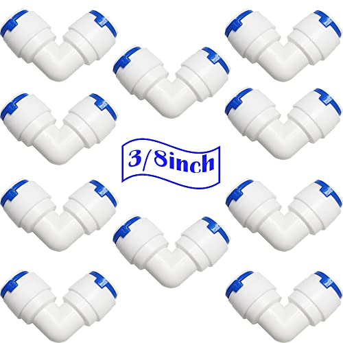 CESFONJER 10 Pcs RO Wasserfilter Fitting, Winkel 90° 3/8 Push-fit gerade Stecker, für 3/8 Zoll (9.5mm) Schlauch, Kühlschrankschlauch, Wasserschlauch