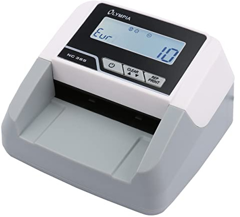 OLYMPIA Contador de dinero NC 365 cuenta billetes, sencillo, rápido, seguro y actualizable. Prueba las siguientes características de seguridad: MG, IR, 2D.