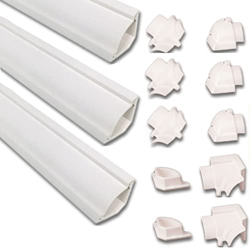 Kabelkanal Kabelschlauch Kabelmanagement Großes weißes PVC Kabelabdeckungs-Kit Ecke, 3M lang, überstreichbar, wasserfest, selbstklebend Raceway-Kabel-Organizer, Einfach zu installieren, Ausstellungen