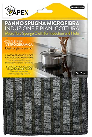Apex Panno in Microfibra Speciale per Piani Cottura Induzione | Doppia Azione Pulente e Asciugante, Non Graffia, 24x17 cm, Ideale per Induzione e Vetroceramica