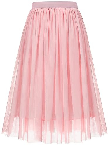 BOOPH Girls Tulle Skirts A-line Mesh Skirt Long Pink Tutu Skirts Dress for Toddler Girls 8-9Y