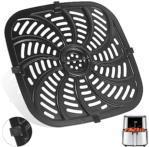 Upgraded Air Fryer Replacement Grill Pan for Chefman 8 QT, Nonstick Air Fryer Plates with Rubber Bumpers, Air Fryer Accessories Replacement Tray, Dishwasher Safe
