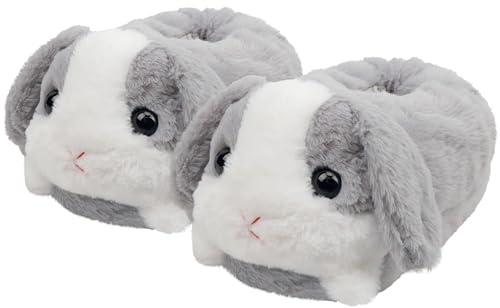Aopuro Women Grey Bunny Animal Slippers Cute Plush House Shoes Warm Novelty Cartoon Slippers Gifts for Birthday Christmas(Bunny L)