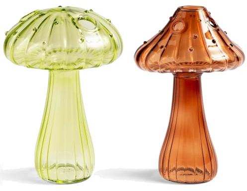Calonge Mushroom Propagation Vase, Delicate Flower Vase Cottagecore Room Decor Hydroponic Bud Vase Unique Glass Vase for Home Kitchen Office Decorations