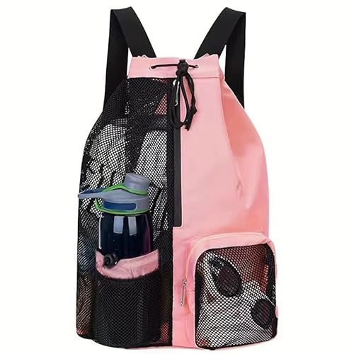 JSNOM Zaino Mare Sacca Sportiva: Zaino Casual con Coulisse Impermeabile per Spiaggia Viaggio Yoga Escursionismo Nuoto Allenamento Scuola per Uomo Donna (Nero) (Rosa)