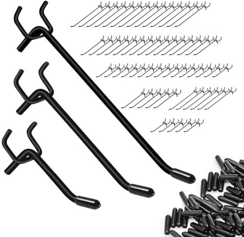 Nivithi Pack of 60 Perforated Wall Hooks, 15 cm/10 cm/5 cm, for Tool Wall and Workshop Accessories. These hooks for perforated wall workshop are ideal as an accessory for garage, tool holder and