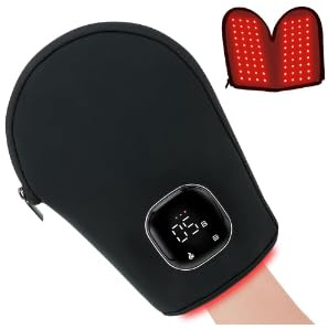 Zdatt Terapia de luz roja inalámbrica para manos, 5 modos de terapia de manos con luz roja de 660 nm y luz infrarroja cercana de 850 nm, guantes de terapia de luz roja LED recargables para muñeca