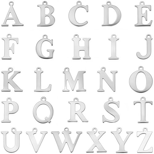 SUNNYCLUE 1 Scatola da 156 Pezzi 26 Stili Ciondoli con Lettere Maiuscole in Acciaio Inossidabile Ciondoli con Lettere Dells'Alfabeto dalla A alla Z Pendenti con Iniziali per Collane Bracciali Or