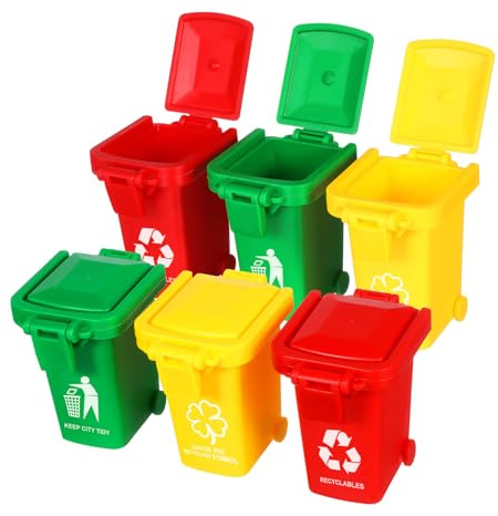 VANZACK Mini Poubelles Jouets Éducatifs pour Garçon Et Filles, Lot De 6 Pièces 3 Couleurs, Jeu De Tri des Déchets, Apprentissage Cognitifs, Jeu Ludique pour Éveil Environnemental