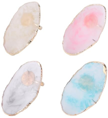 OATIPHO 4pcs Mini Nail Art Ring Palette Set Agate Pattern, Finger Ring Mixing Tray for Manicure Paint, Pastel Colors (cream, Grey, Pink, Blue) for Professional Nail Polish Mixing