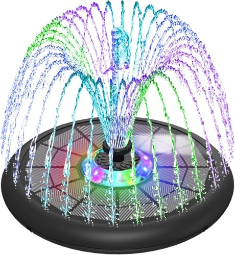 SZMP Fontana Solare, 10 Luci 5W, Pompa ad Acqua Solare Fontana con 7 Ugelli, 4 Fissatori, 4000mAh Batteria, Fontana da Giardino Esterno per Uccelli, Acquario, Vaso dei Pesci