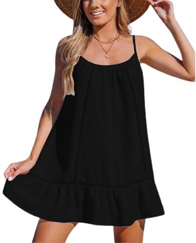 crazy bean Vestido Verano Mujer Sin Mangas Vestido de Playa de Moda Corto con Tirantes Finos y Aberturas Cover Ups Mini Vestido Elegante Talla Única