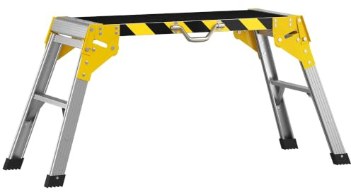 HOMCOM Work Platform Foldable Aluminium Heavy Duty, 110 x 32 x 50 cm | Workbench DIY Tool Stand, Small Garage Table with Handle, Non Slip Design, Reflective Strips, 150 kg Capacity