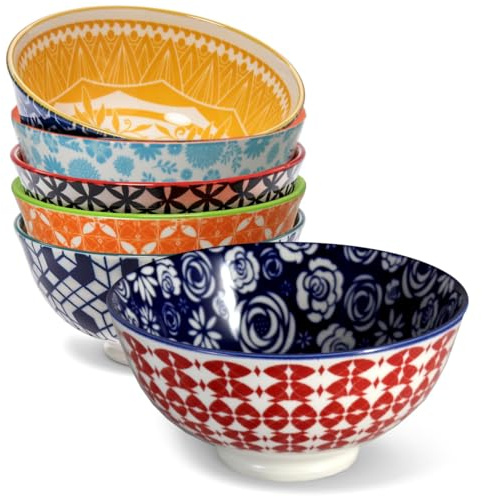 Annovero 10 Oz Ice Cream Bowls - Small Bowl for Serving Dips, Snack, Dessert, Side Dish - Colorful Decorative Porcelain for Kitchen - Microwave, Dishwasher, Oven Safe - Zero Lead & Cadmium, Set of 6