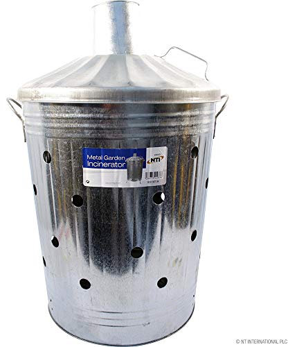 BARGAINS-GALORE 60 Litre Medium Incinerator - Galvanised Metal Garden Waste Rubbish Wood Fire Bin - Burner, Heavy Duty | Quick Burning Waste, Strong Durable, Multi Purpose | Storage Organiser - 60L