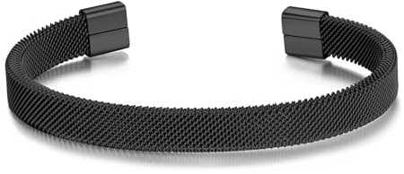 Philip Jones Men's Black Stainless Steel Mesh Cuff Bracelet