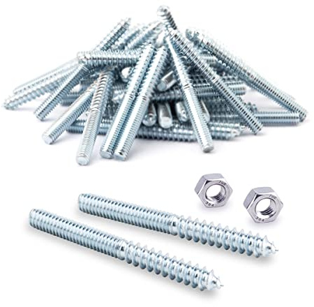 POWERTEC QHB1001 Hanger Bolts 5/16-18 x 3 Inch, 50 Pack with 2 Piece Bolt Installation Hex Nuts