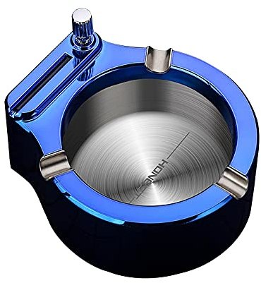 Retro Metall Aschenbecher, Aschenbecher mit Feuerzeug, Aschenbecher Metall Streichholz, Multifunktions Aschenbecher, Retro Metall Aschenbecher Zehntausend Match Feuerzeug (Blau)