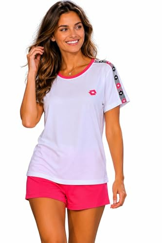 LOTTO Tuta Donna Estiva - Completo Donna Sportivo in Cotone - T-SHIRT e BERMUDA (5113 BIANCO, S)