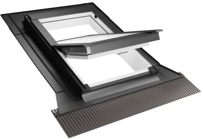 Emica - Finestra da tetto bianca in PVC apertura Bilico | Linea Habitat Solid con Vetrata basso emissivo Certificata CE | Conversa per coperture piane (55x78 Base x Altezza)