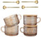 Vintage Glass Coffee Mugs Set of 4,Clear Embossed Glass Tea Cups with Bamboo Lids and Spoons, Cute Coffee Bar Accessories, for Cappuccino, Latte, Overnight Oats, Cereal,Yogurt,Gift(Amber)