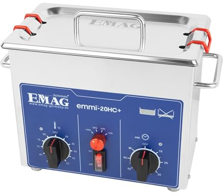 EMAG Emmi 20HC Ultraschallreiniger – 1,5L Edelstahl Ultraschallreinigungsgerät – Inkl. EM-080 Universalreiniger – Ideal für Brillen, Schmuck und Uhren – Profi Ultraschallbad für gründliche Reinigung