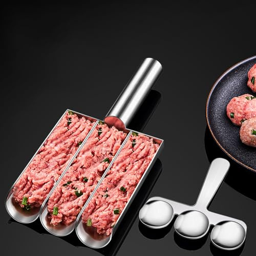 Fabricante de albóndigas, 2 piezas/set de albóndigas de acero inoxidable que prepara una cucharada con cuchara de corte, moho manual de albóndigas, preparación de albóndigas de bricolaje para albóndi