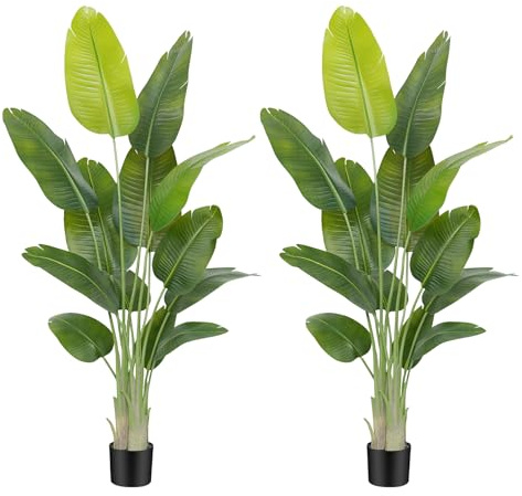 Keeplush Planta Artificial Ave del Paraíso 180 cm Planta Artificial Interior Alta con 13 Hojas, arbol Artificial Exterior Grande para Interior Casa salón Oficina dormitorios Jardín verandas (2Pack)