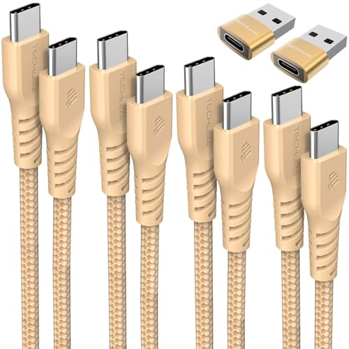 TECHGEAR USB C to USB C Charger Cable (6Pack 0.3M+1M+2M+3M+2x Adapter) 60W Braided Type C Cable Fast Charging Data Lead Compatible Phone 17 16 15 Pro Max, iPad Air/Pro, Samsung S26 S25 S24 A17, Pixel