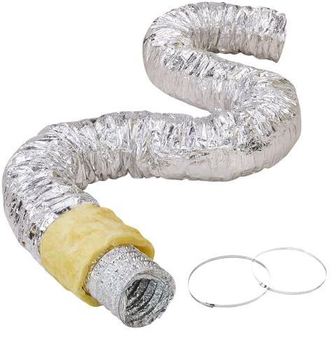 VEVOR 6 Inch Insulated Flexible Duct R-4.2，25 Feet Long with 2 Duct Clamps, Heavy-Duty Three Layer Protection Air Ducting Hose for HVAC Heating Cooling Ventilation and Exhaust Ductwork Insulation
