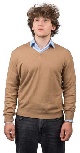 DALLE PIANE CASHMERE Pull Homme Mélange Cachemire Laine - Chameau, 3XL