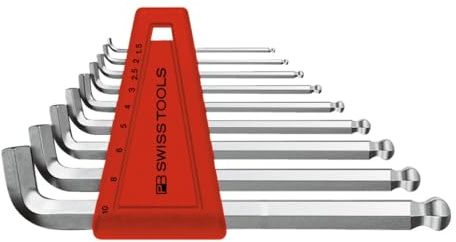 PB Swiss Tools Set di 9 cacciaviti angolari esagonali, con testa sferica e gamba corta, cromati