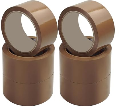 Parcel Tape - 6 Rolls Per Pack - Brown Packaging Tape for Parcels, Packing Boxes, Moving House - Heavy Duty, Strong Tape with Low Noise - Secure Sticky Seal for Boxes