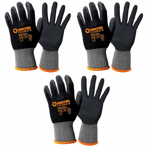FRONTTOOL Arbeitshandschuhe FlexWork Schutzhandschuhe Arbeitsschutzhandschuhe Gartenhandschuhe Montagehandschuhe (Größe 8/3 Paar)