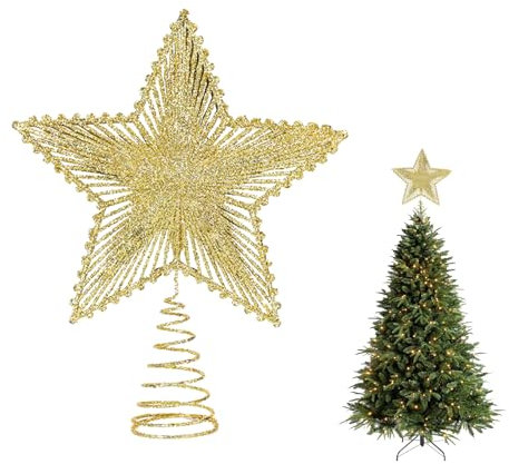 Decorazioni Natalizie, Puntale Stella per Albero di Natale, Topper Decorativo per L'albero, Adatto a Tutte le Dimensioni, Oro, 23 x 20cm