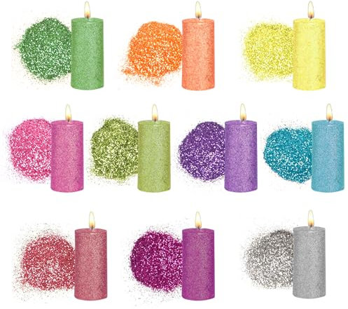 Ovaletta 10 Farben Glitzer, Kerzen Selber Machen Set, Glitzer Basteln, Glitzer Pulver Zum Basteln, DIY Body Glitter für Nagelkunst und Körper, für Festival Dekoration Kerze Weihnachtsfeier je-3g