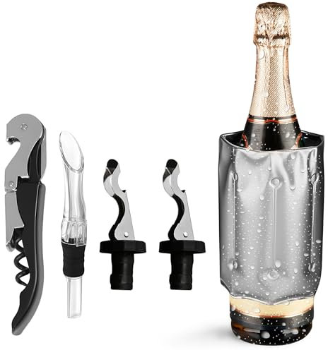 ole up Enfriador de Botellas de Vino y Champagne -Decantador - Set Enfriador de Botellas, Decantador de Vino, Tapones y Abridor - Funda Enfriadora con Accesorios para Vino - Vertedor Aireador de Vino