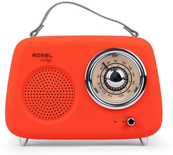 Roxel RFM01 Enceinte de fête radio FM rétro - Design intemporel, son supérieur, radio FM, lecture MP3 et diffusion BT sans fil, parfaite comme cadeau (rouge)